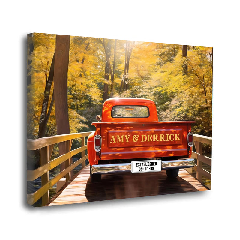 Love On A Pick Up Truck - With Couples Names On the Tailgate, On Print or Canvas: Personalized Gifts for Couples Create Unforgettable Moments - Makes A Perfect Anniversary Gift For Any Couple