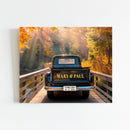 20x16" – Forever Begins Here – Personalized Vintage Truck Canvas for Couples
