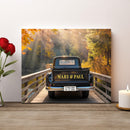 20x16" – Forever Begins Here – Personalized Vintage Truck Canvas for Couples