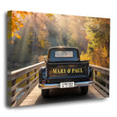 20x16" – Forever Begins Here – Personalized Vintage Truck Canvas for Couples