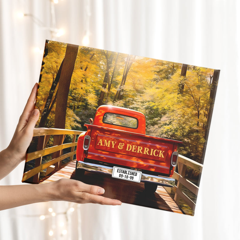 Love On A Pick Up Truck - With Couples Names On the Tailgate, On Print or Canvas: Personalized Gifts for Couples Create Unforgettable Moments - Makes A Perfect Anniversary Gift For Any Couple