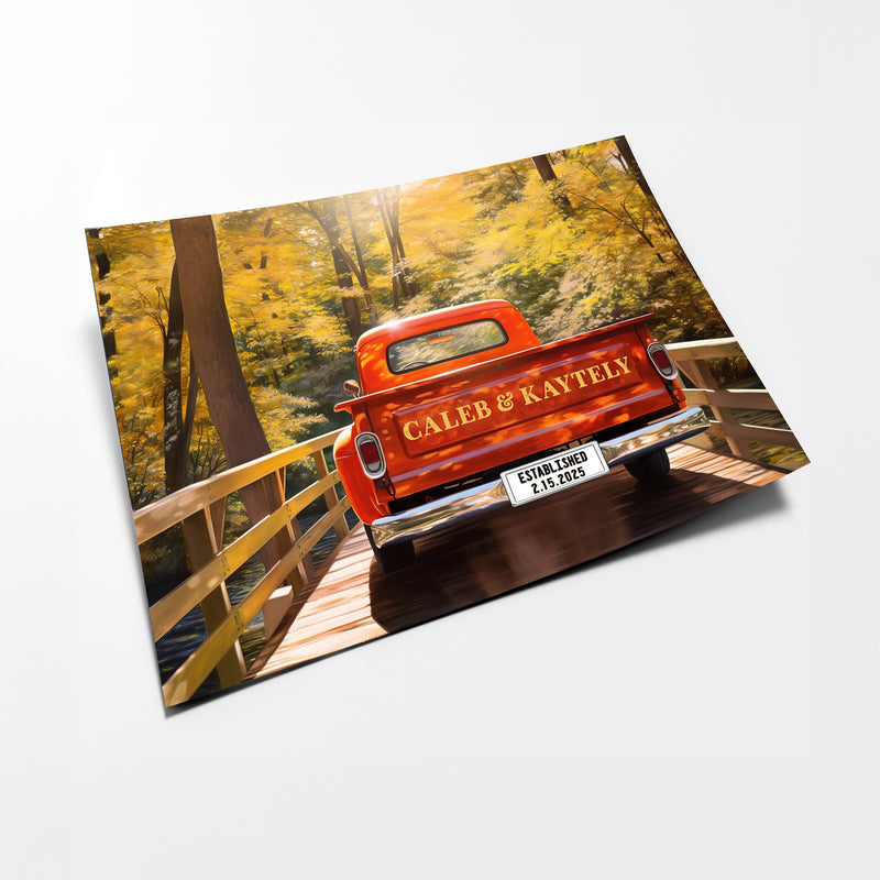 Love On A Pick Up Truck - With Couples Names On the Tailgate, On Print or Canvas: Personalized Gifts for Couples Create Unforgettable Moments - Makes A Perfect Anniversary Gift For Any Couple